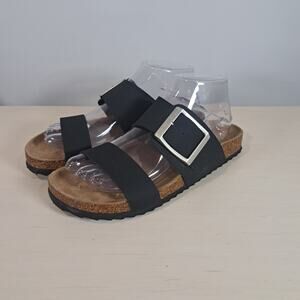 Björndal Black Faux Leather Large Buckle Slip on Women's Sandals Size 8